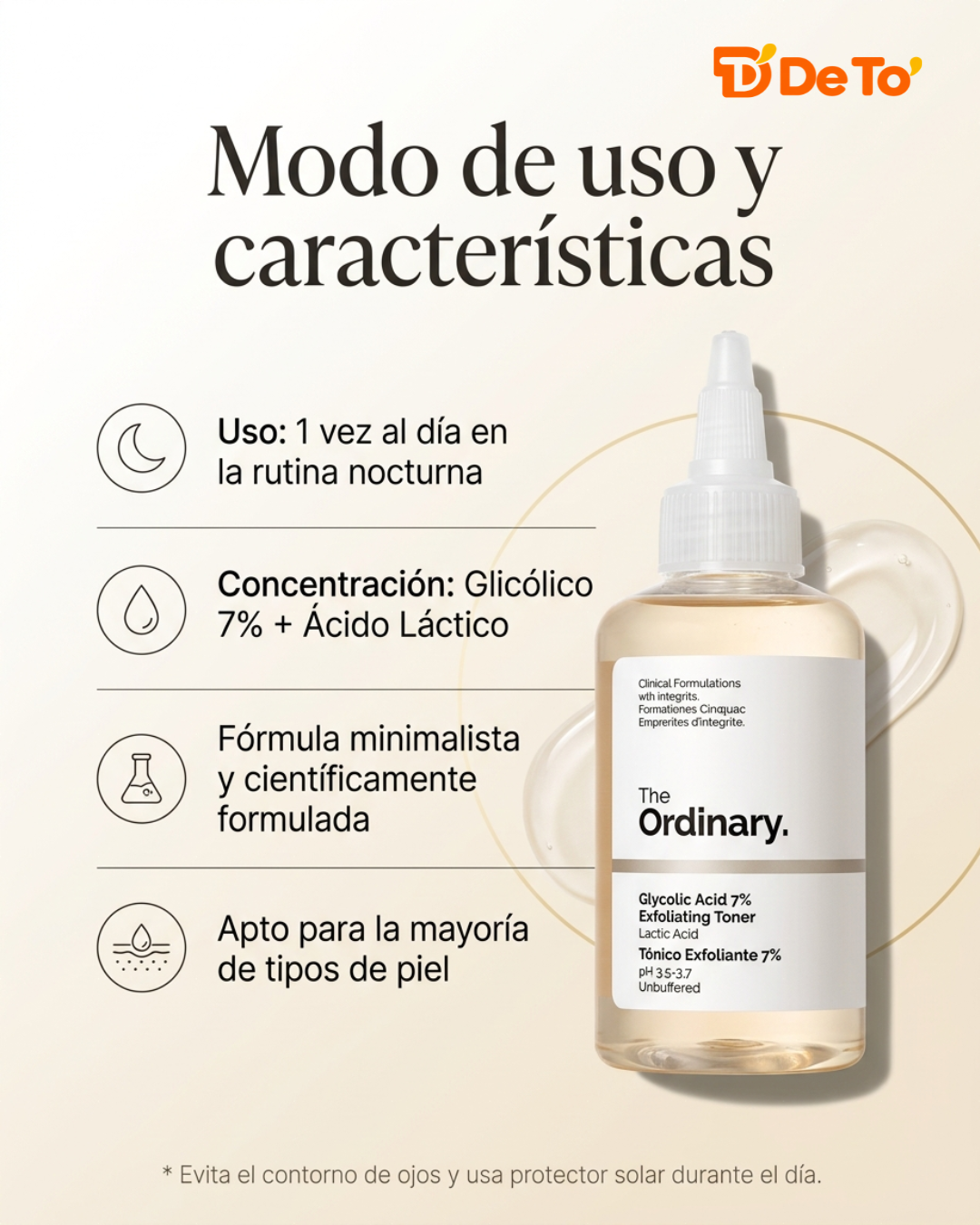 The Ordinary – Tónico exfoliante con ácido glicólico 7 % para una piel más suave y luminosa