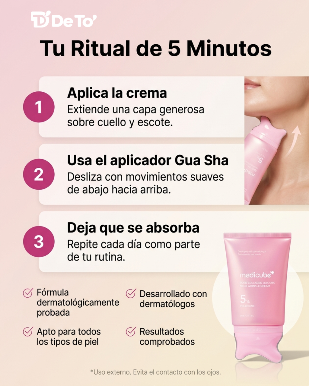 Medicube – Crema reafirmante para cuello y escote con masajeador Gua Sha, 90 g