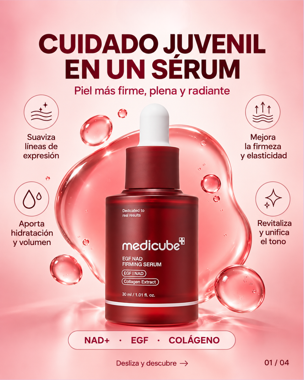 Medicube – Sérum reafirmante e hidratante para rostro y cuello con NAD+ y EGF, 30 ml