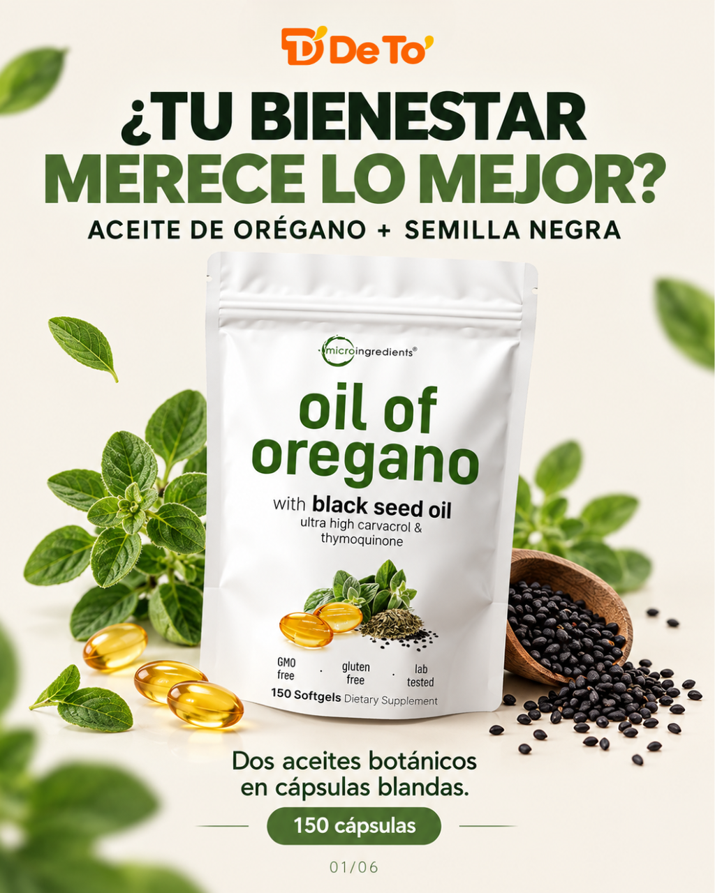 Micro Ingredients – Suplemento de aceite de orégano y semilla negra, 150 cápsulas blandas