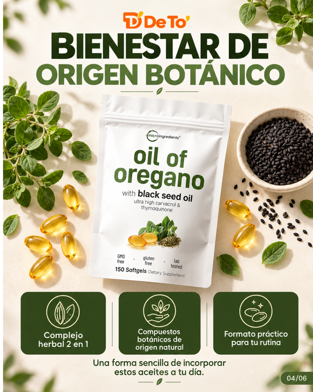 Micro Ingredients – Suplemento de aceite de orégano y semilla negra, 150 cápsulas blandas