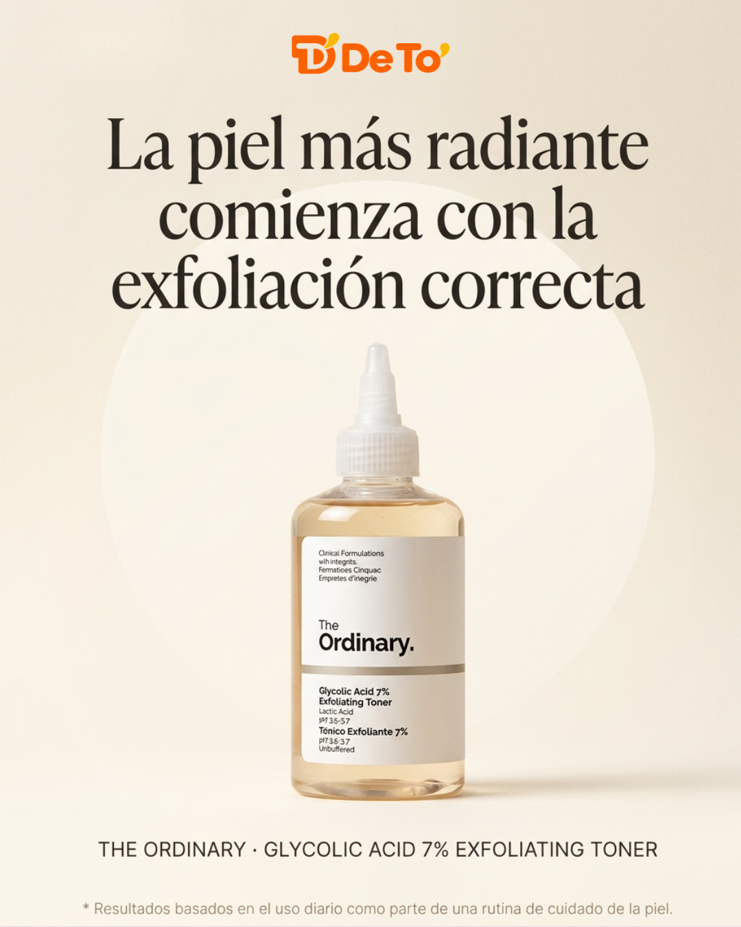 The Ordinary – Tónico exfoliante con ácido glicólico 7 % para una piel más suave y luminosa